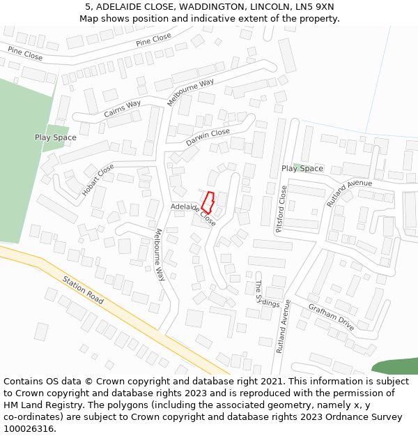 5, ADELAIDE CLOSE, WADDINGTON, LINCOLN, LN5 9XN: Location map and indicative extent of plot