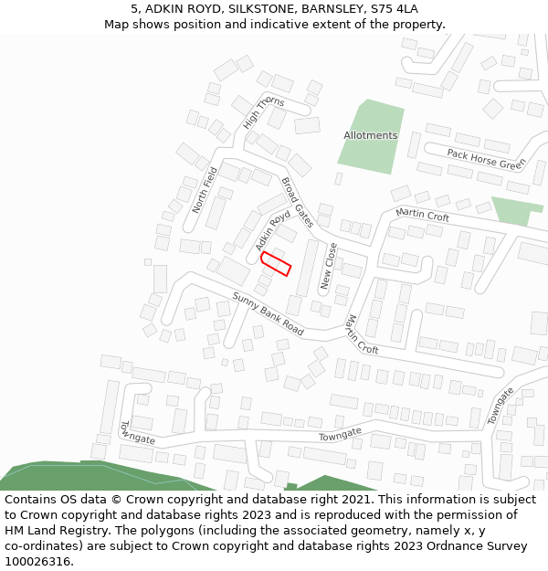 5, ADKIN ROYD, SILKSTONE, BARNSLEY, S75 4LA: Location map and indicative extent of plot