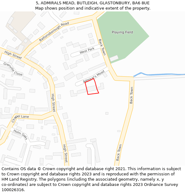 5, ADMIRALS MEAD, BUTLEIGH, GLASTONBURY, BA6 8UE: Location map and indicative extent of plot