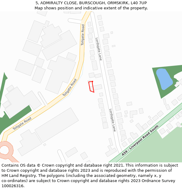 5, ADMIRALTY CLOSE, BURSCOUGH, ORMSKIRK, L40 7UP: Location map and indicative extent of plot