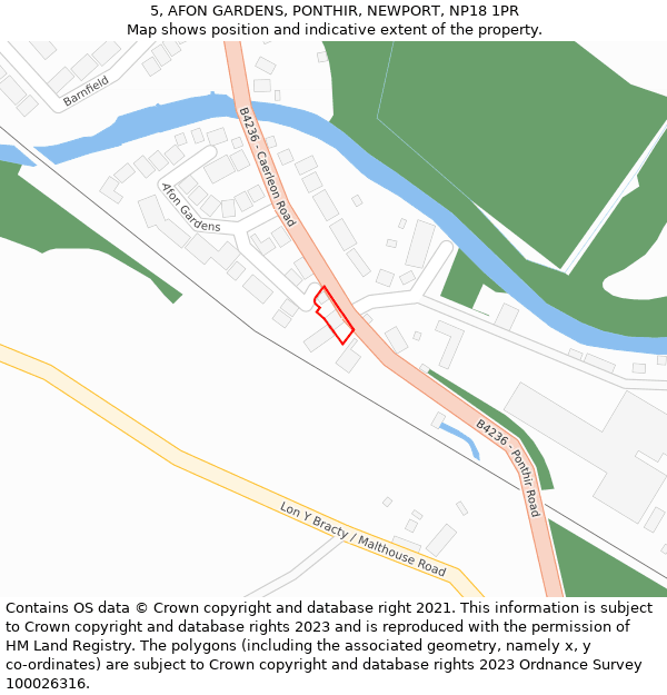 5, AFON GARDENS, PONTHIR, NEWPORT, NP18 1PR: Location map and indicative extent of plot