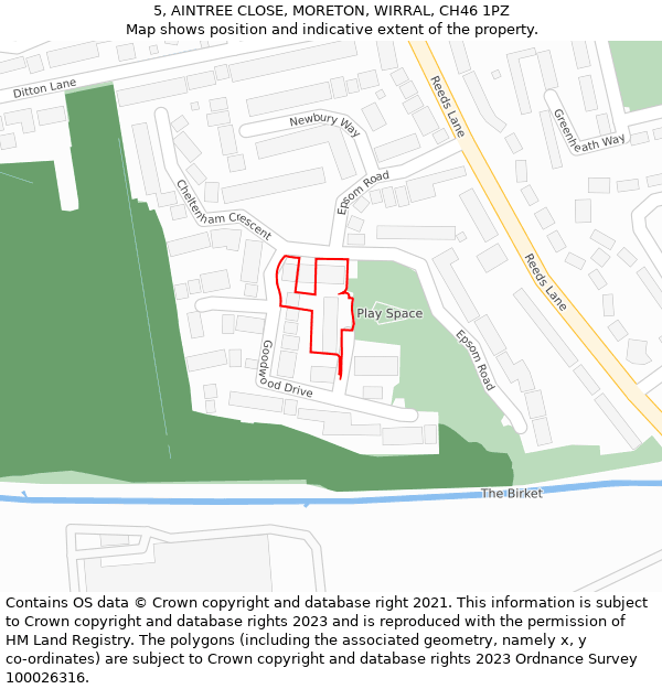 5, AINTREE CLOSE, MORETON, WIRRAL, CH46 1PZ: Location map and indicative extent of plot