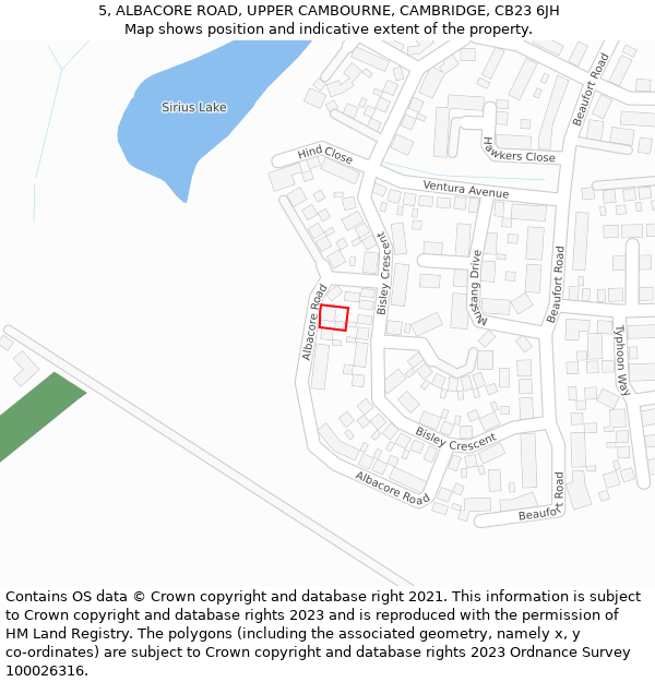 5, ALBACORE ROAD, UPPER CAMBOURNE, CAMBRIDGE, CB23 6JH: Location map and indicative extent of plot