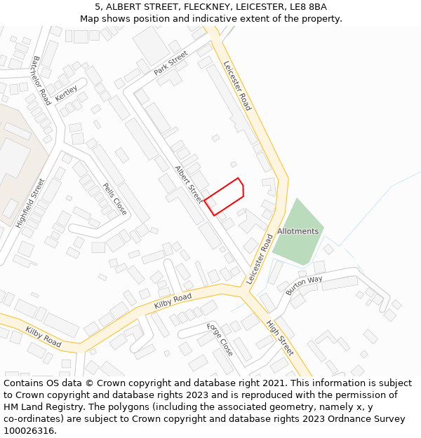 5, ALBERT STREET, FLECKNEY, LEICESTER, LE8 8BA: Location map and indicative extent of plot