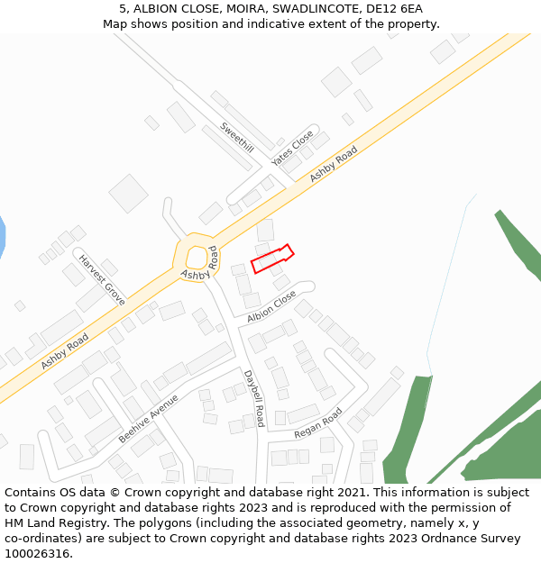 5, ALBION CLOSE, MOIRA, SWADLINCOTE, DE12 6EA: Location map and indicative extent of plot