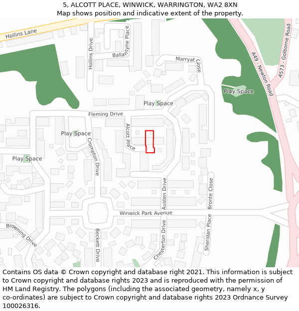 5, ALCOTT PLACE, WINWICK, WARRINGTON, WA2 8XN: Location map and indicative extent of plot
