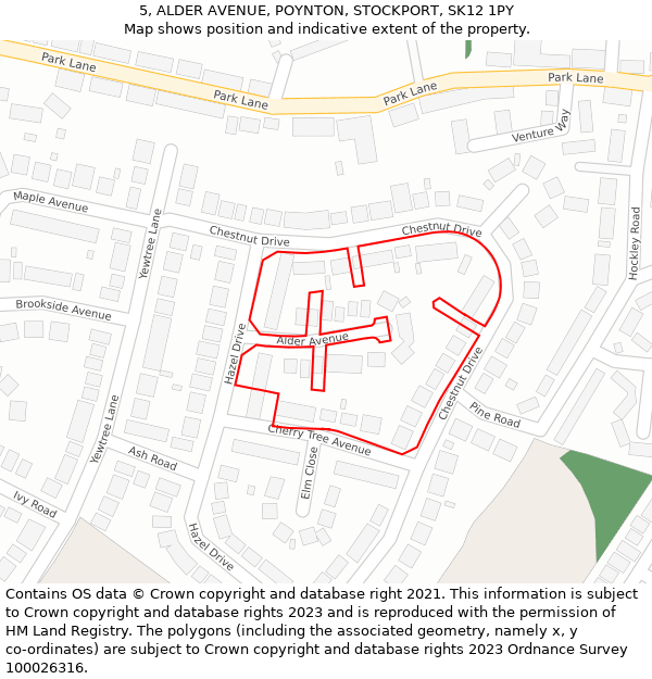 5, ALDER AVENUE, POYNTON, STOCKPORT, SK12 1PY: Location map and indicative extent of plot