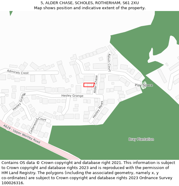 5, ALDER CHASE, SCHOLES, ROTHERHAM, S61 2XU: Location map and indicative extent of plot