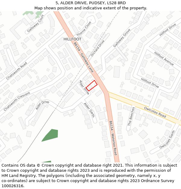 5, ALDER DRIVE, PUDSEY, LS28 8RD: Location map and indicative extent of plot