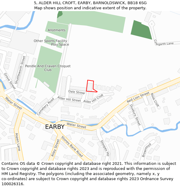 5, ALDER HILL CROFT, EARBY, BARNOLDSWICK, BB18 6SG: Location map and indicative extent of plot