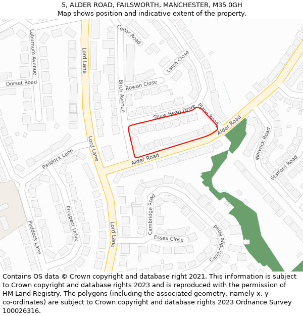 5, ALDER ROAD, FAILSWORTH, MANCHESTER, M35 0GH: Location map and indicative extent of plot