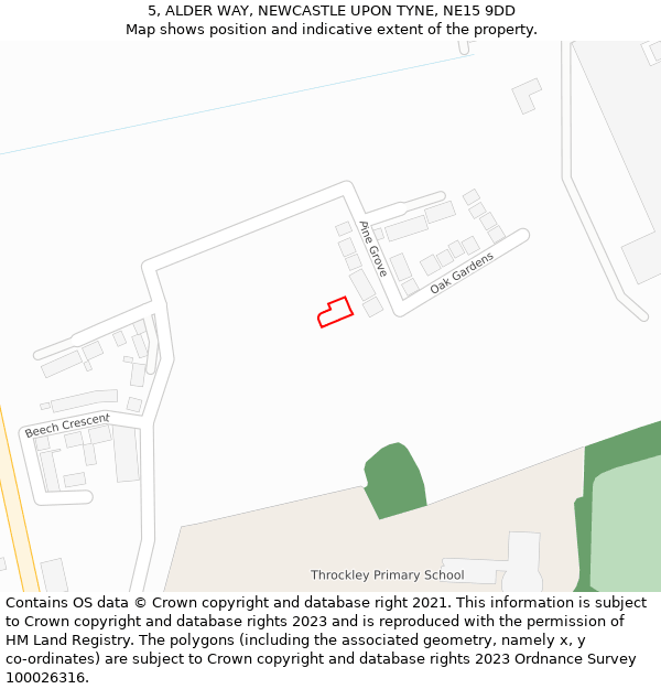 5, ALDER WAY, NEWCASTLE UPON TYNE, NE15 9DD: Location map and indicative extent of plot