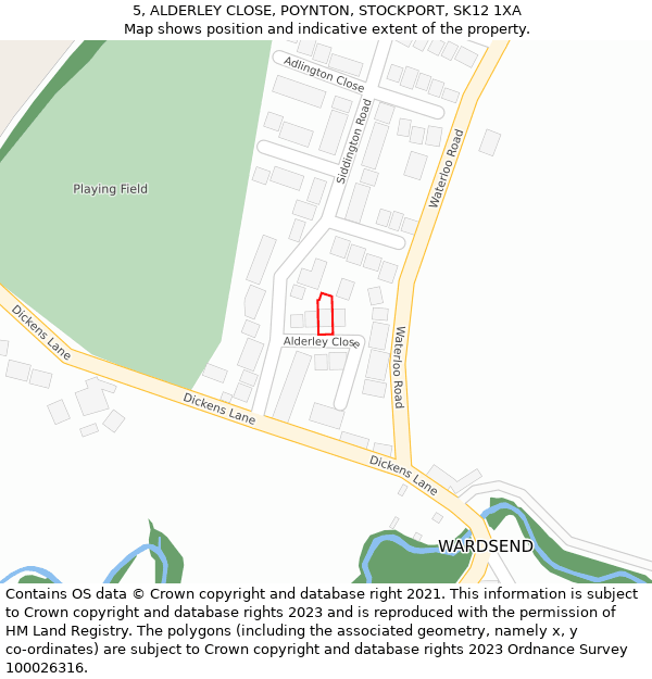 5, ALDERLEY CLOSE, POYNTON, STOCKPORT, SK12 1XA: Location map and indicative extent of plot