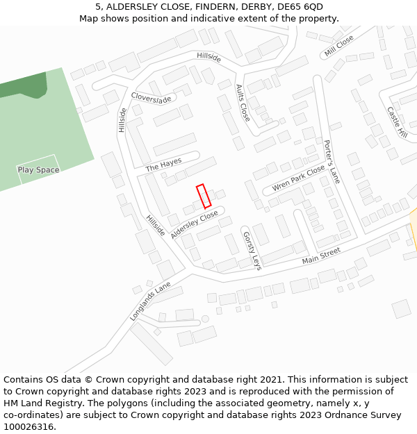 5, ALDERSLEY CLOSE, FINDERN, DERBY, DE65 6QD: Location map and indicative extent of plot