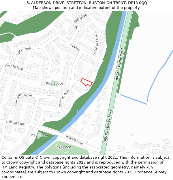 5, ALDERSON DRIVE, STRETTON, BURTON-ON-TRENT, DE13 0QQ: Location map and indicative extent of plot