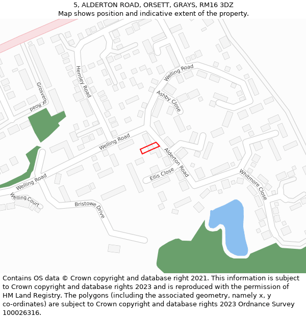 5, ALDERTON ROAD, ORSETT, GRAYS, RM16 3DZ: Location map and indicative extent of plot