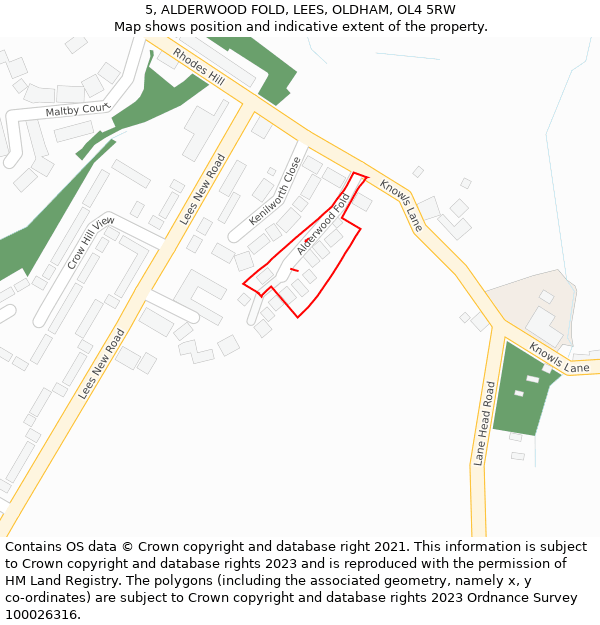 5, ALDERWOOD FOLD, LEES, OLDHAM, OL4 5RW: Location map and indicative extent of plot