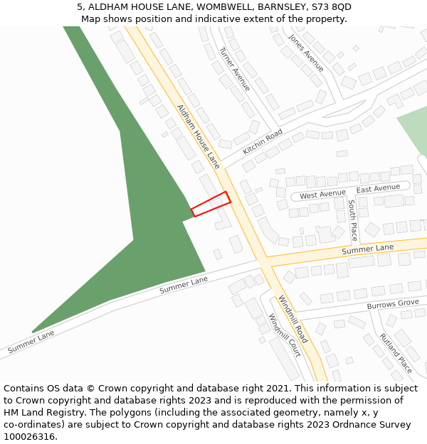 5, ALDHAM HOUSE LANE, WOMBWELL, BARNSLEY, S73 8QD: Location map and indicative extent of plot
