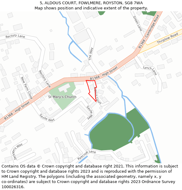 5, ALDOUS COURT, FOWLMERE, ROYSTON, SG8 7WA: Location map and indicative extent of plot