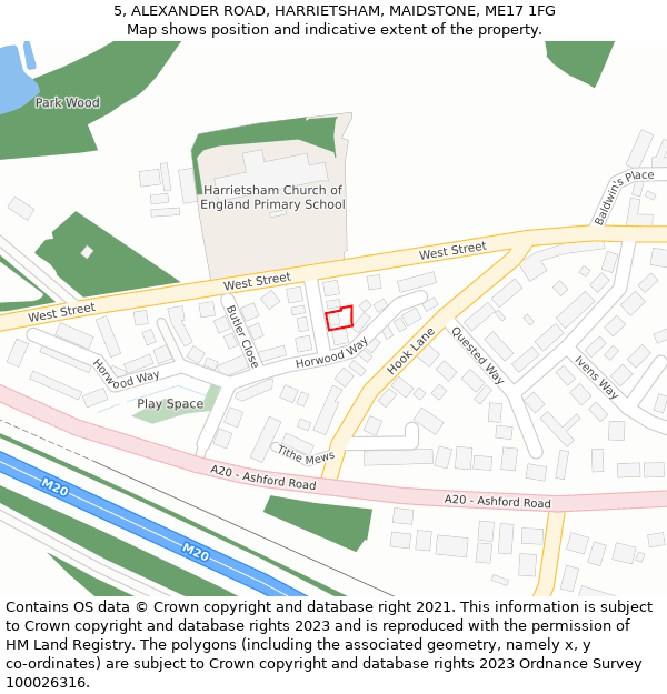 5, ALEXANDER ROAD, HARRIETSHAM, MAIDSTONE, ME17 1FG: Location map and indicative extent of plot