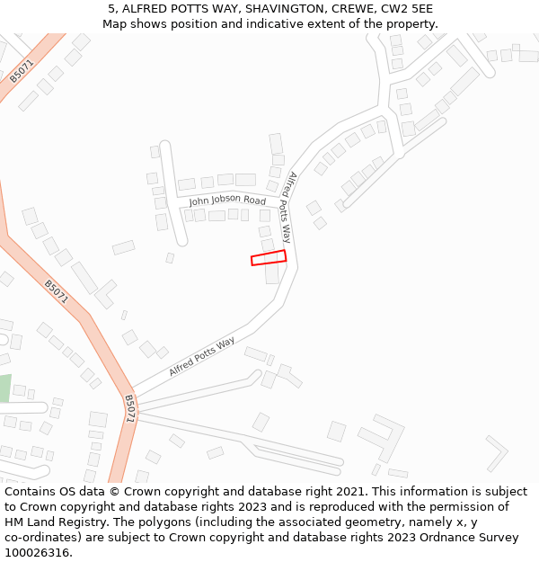 5, ALFRED POTTS WAY, SHAVINGTON, CREWE, CW2 5EE: Location map and indicative extent of plot