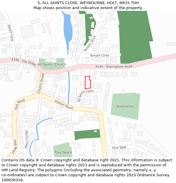 5, ALL SAINTS CLOSE, WEYBOURNE, HOLT, NR25 7HH: Location map and indicative extent of plot