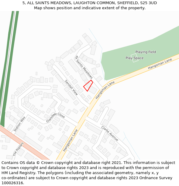 5, ALL SAINTS MEADOWS, LAUGHTON COMMON, SHEFFIELD, S25 3UD: Location map and indicative extent of plot