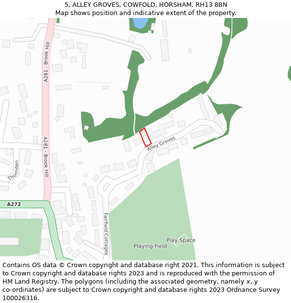 5, ALLEY GROVES, COWFOLD, HORSHAM, RH13 8BN: Location map and indicative extent of plot