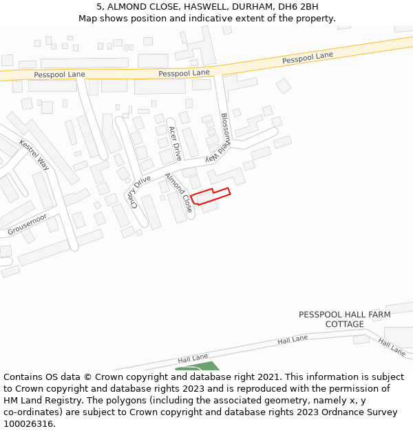 5, ALMOND CLOSE, HASWELL, DURHAM, DH6 2BH: Location map and indicative extent of plot