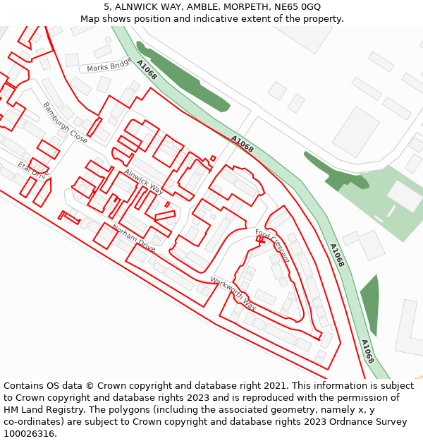 5, ALNWICK WAY, AMBLE, MORPETH, NE65 0GQ: Location map and indicative extent of plot