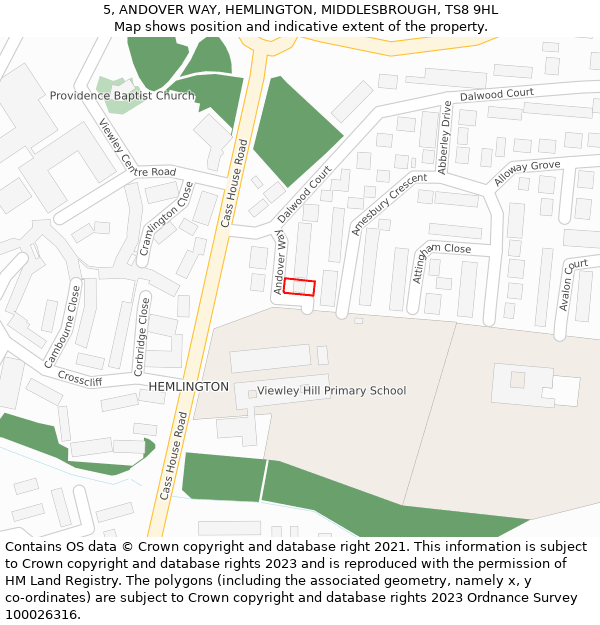 5, ANDOVER WAY, HEMLINGTON, MIDDLESBROUGH, TS8 9HL: Location map and indicative extent of plot