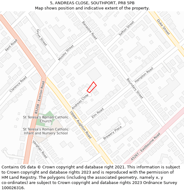 5, ANDREAS CLOSE, SOUTHPORT, PR8 5PB: Location map and indicative extent of plot