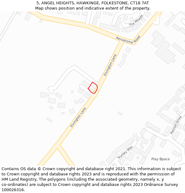 5, ANGEL HEIGHTS, HAWKINGE, FOLKESTONE, CT18 7AT: Location map and indicative extent of plot