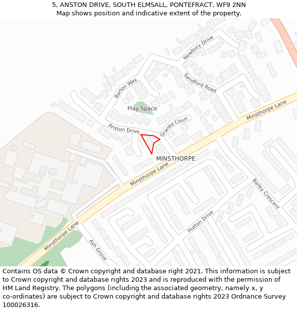 5, ANSTON DRIVE, SOUTH ELMSALL, PONTEFRACT, WF9 2NN: Location map and indicative extent of plot