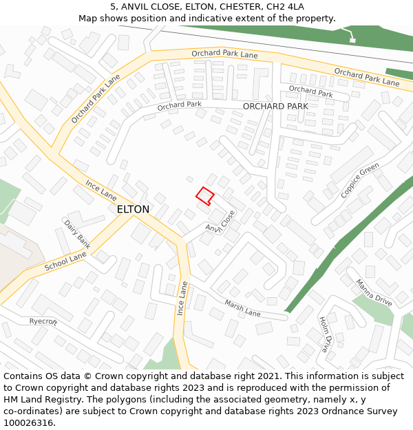 5, ANVIL CLOSE, ELTON, CHESTER, CH2 4LA: Location map and indicative extent of plot