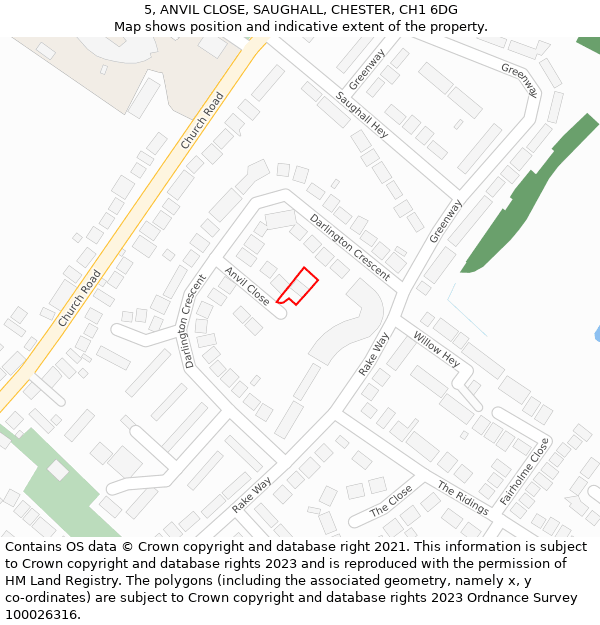 5, ANVIL CLOSE, SAUGHALL, CHESTER, CH1 6DG: Location map and indicative extent of plot