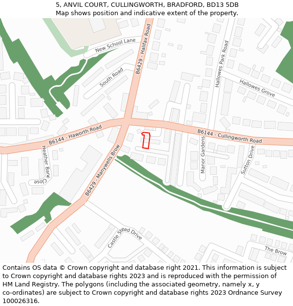 5, ANVIL COURT, CULLINGWORTH, BRADFORD, BD13 5DB: Location map and indicative extent of plot