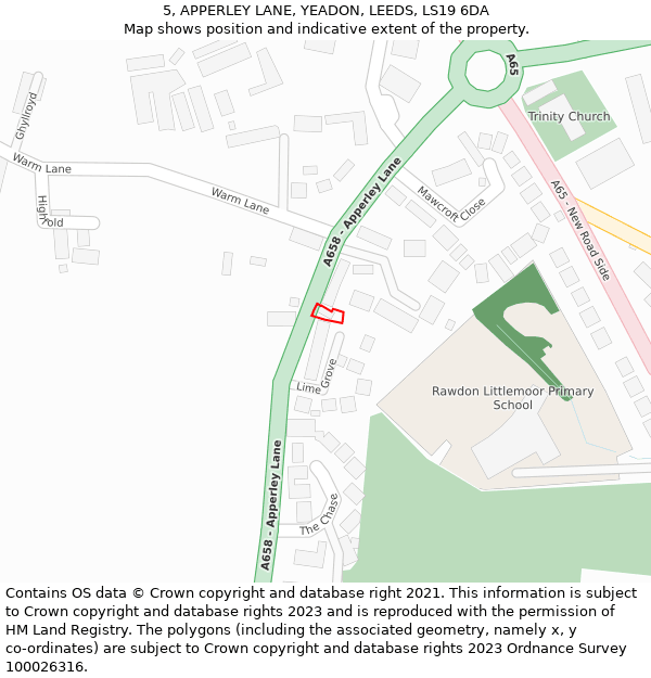 5, APPERLEY LANE, YEADON, LEEDS, LS19 6DA: Location map and indicative extent of plot