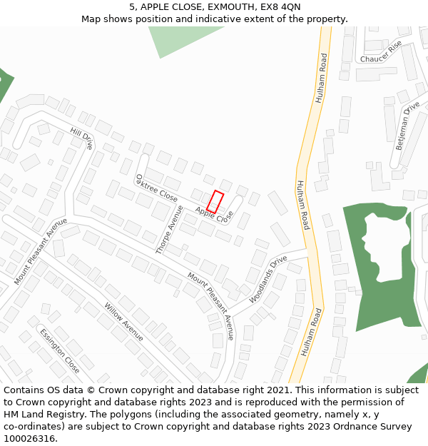 5, APPLE CLOSE, EXMOUTH, EX8 4QN: Location map and indicative extent of plot