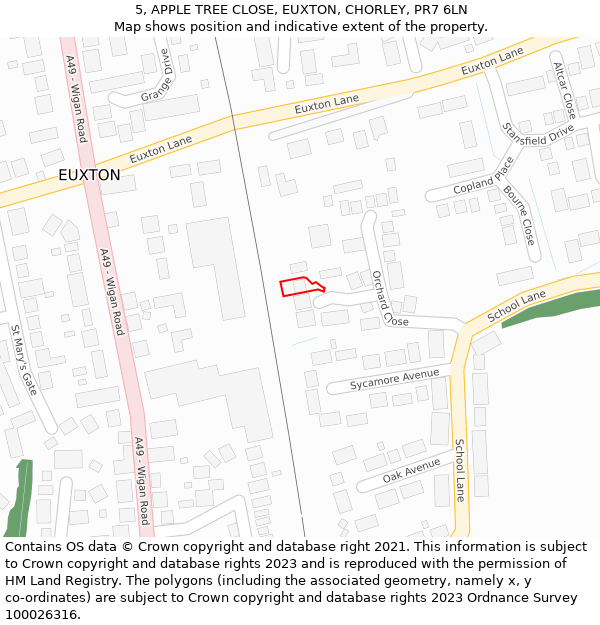 5, APPLE TREE CLOSE, EUXTON, CHORLEY, PR7 6LN: Location map and indicative extent of plot