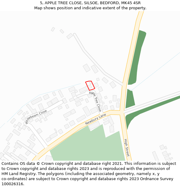 5, APPLE TREE CLOSE, SILSOE, BEDFORD, MK45 4SR: Location map and indicative extent of plot