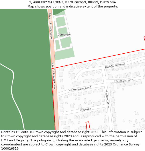 5, APPLEBY GARDENS, BROUGHTON, BRIGG, DN20 0BA: Location map and indicative extent of plot