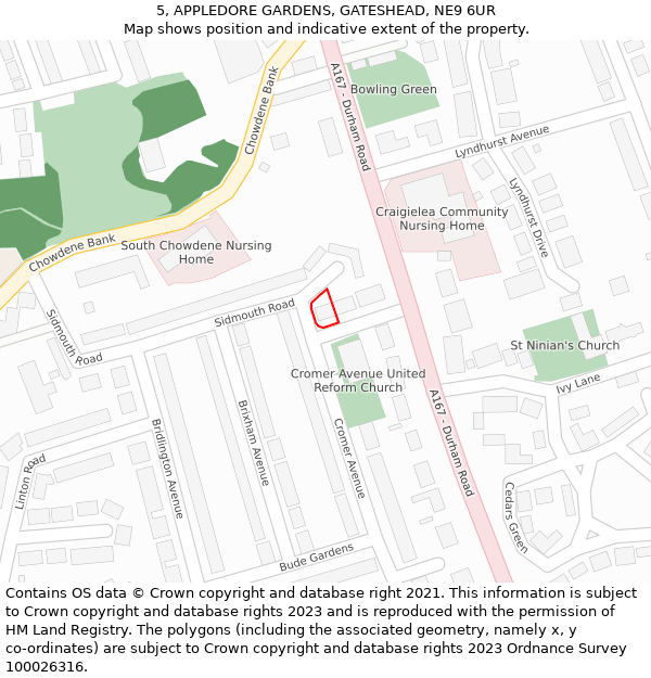 5, APPLEDORE GARDENS, GATESHEAD, NE9 6UR: Location map and indicative extent of plot