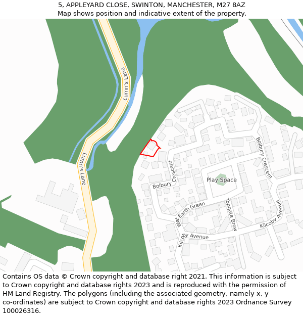 5, APPLEYARD CLOSE, SWINTON, MANCHESTER, M27 8AZ: Location map and indicative extent of plot