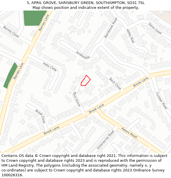 5, APRIL GROVE, SARISBURY GREEN, SOUTHAMPTON, SO31 7SL: Location map and indicative extent of plot