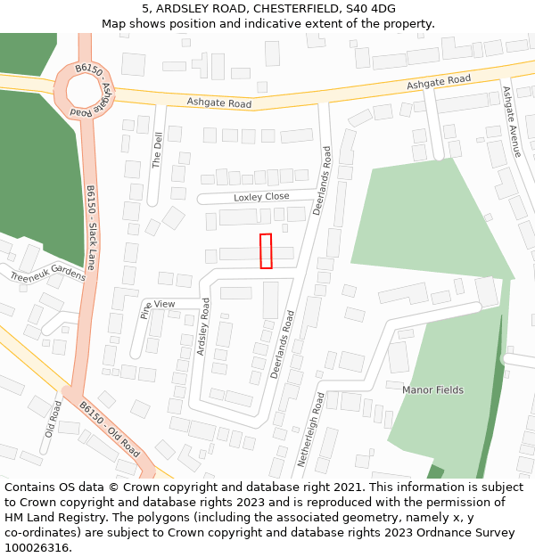 5, ARDSLEY ROAD, CHESTERFIELD, S40 4DG: Location map and indicative extent of plot