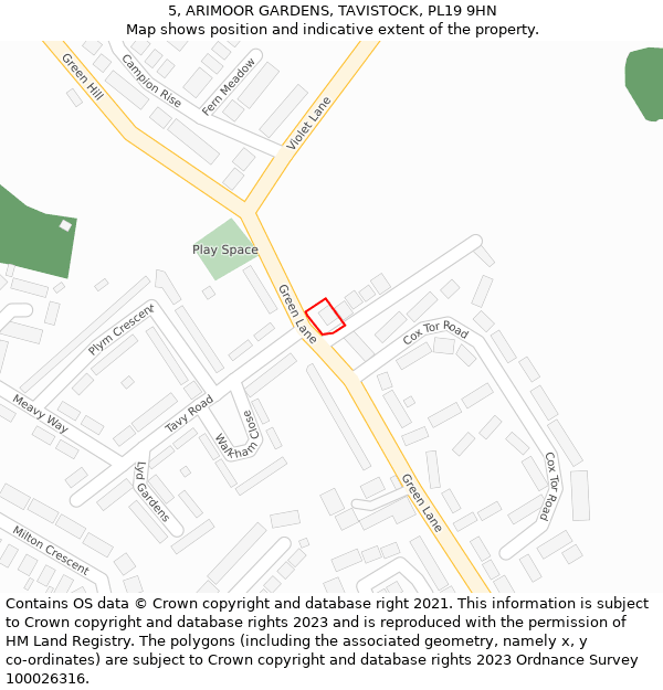 5, ARIMOOR GARDENS, TAVISTOCK, PL19 9HN: Location map and indicative extent of plot