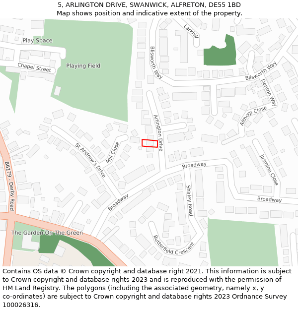 5, ARLINGTON DRIVE, SWANWICK, ALFRETON, DE55 1BD: Location map and indicative extent of plot