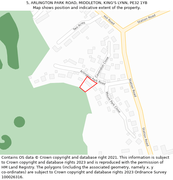 5, ARLINGTON PARK ROAD, MIDDLETON, KING'S LYNN, PE32 1YB: Location map and indicative extent of plot