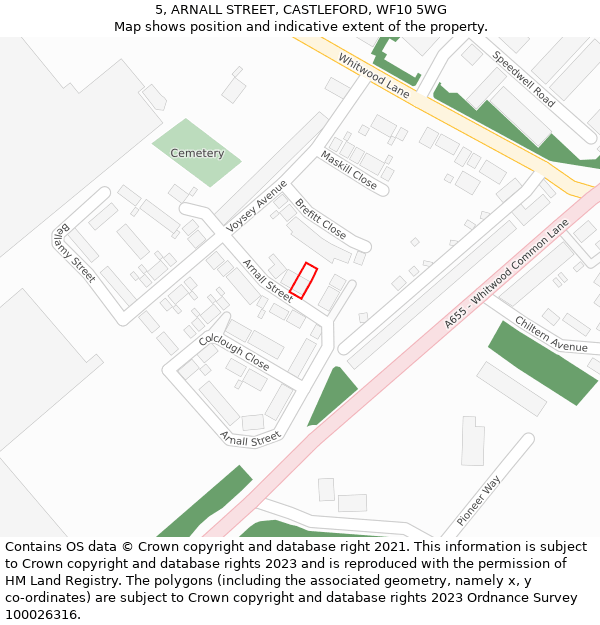 5, ARNALL STREET, CASTLEFORD, WF10 5WG: Location map and indicative extent of plot